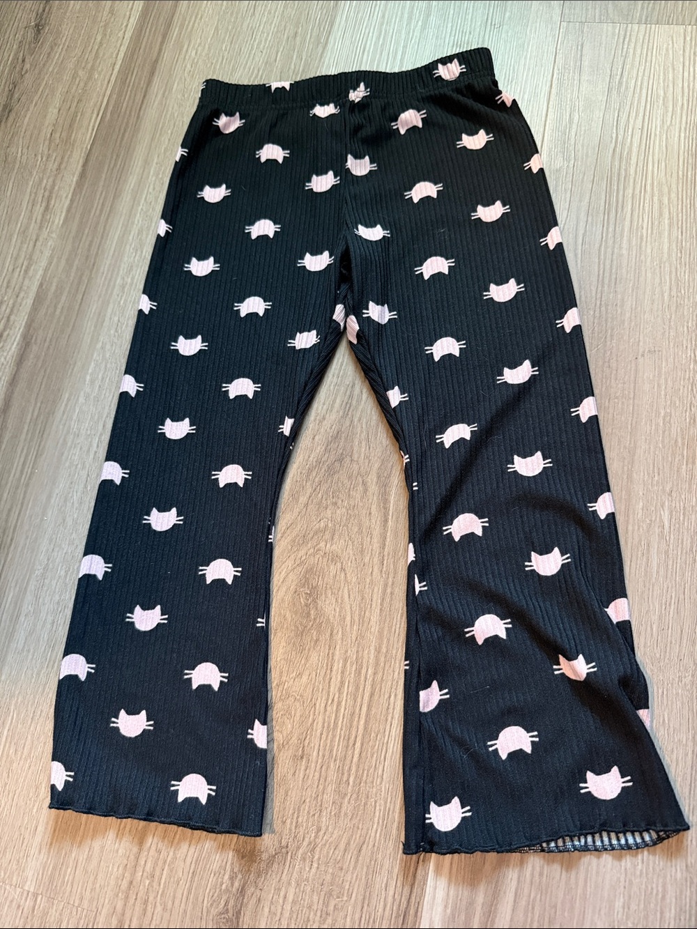 Kids Black Pants with Pink Cat Faces